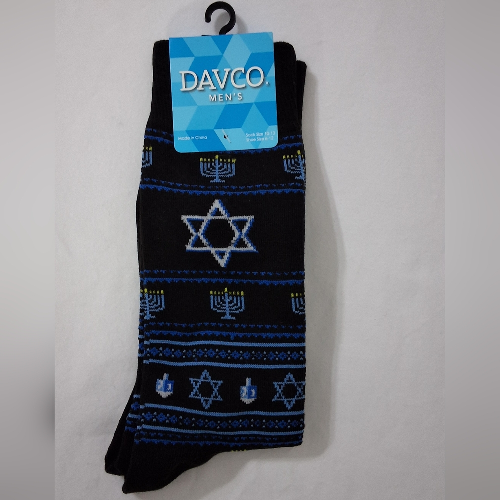 DAVCO Men's Star Hannukah Black Crew Socks, Shoe Size: 6-12, NWT